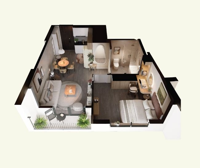 Thiết kế căn hộ 1 Ngủ The Zenith Hải Phòng