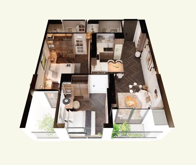 Thiết kế căn 2 Phòng Ngủ The Zenith Hải Phòng